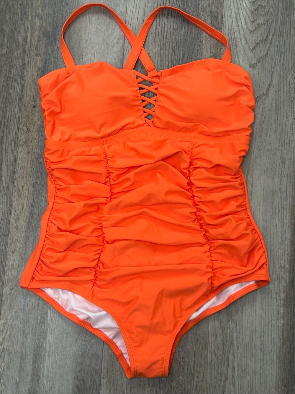Bright Orange Ruched One-Piece Swimsuit with Lattice Front